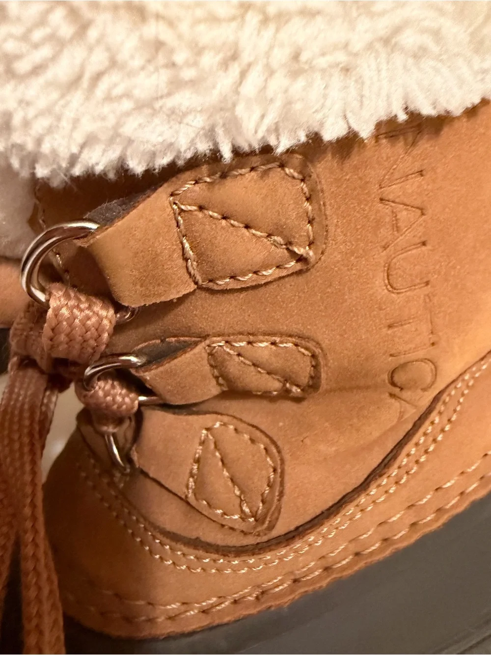 Nautica Brown and Black Kids Snow Boots with Cream Fleece Cuff